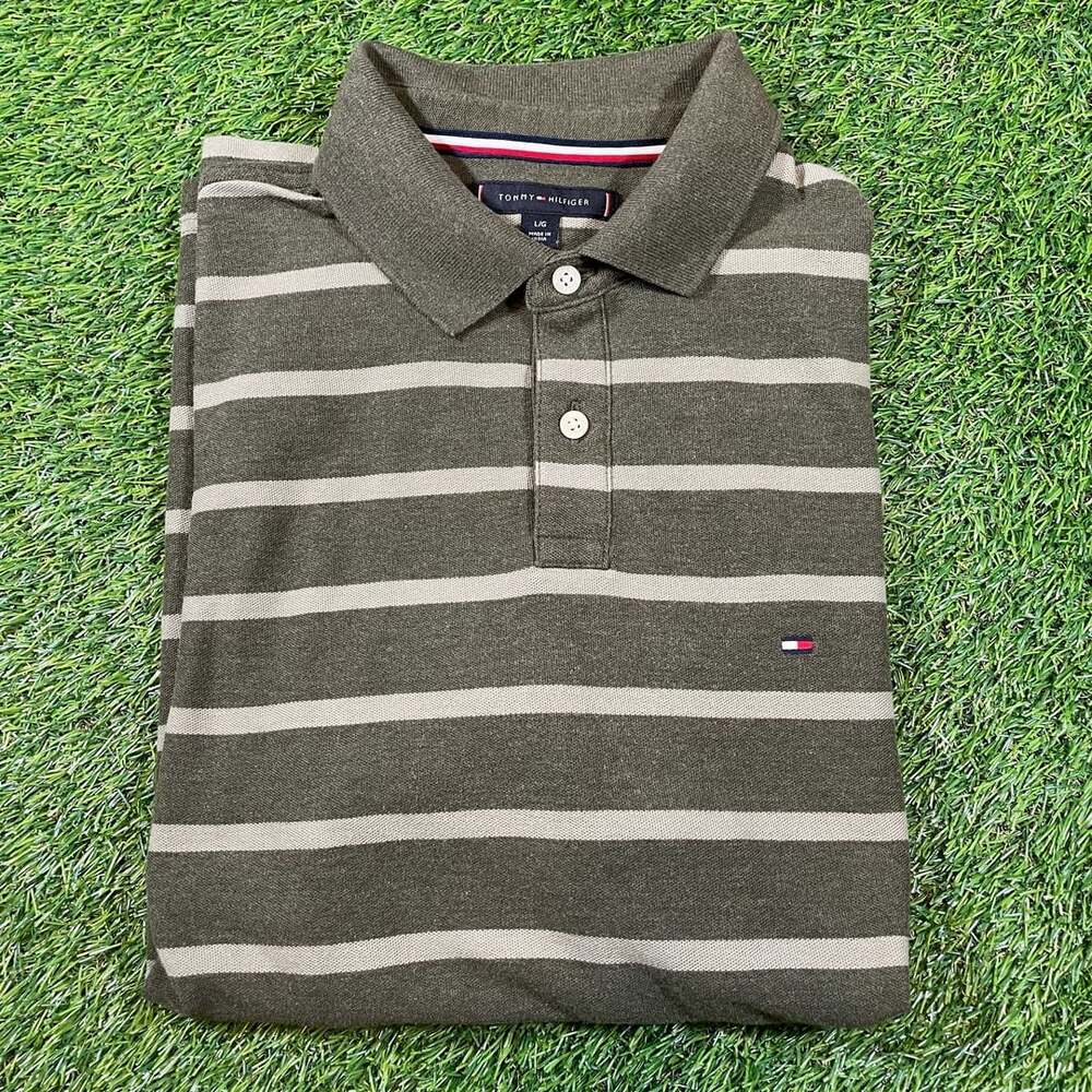 Tommy Hilfiger Regular Fit Wicking Striped Polo Size L/G Green White